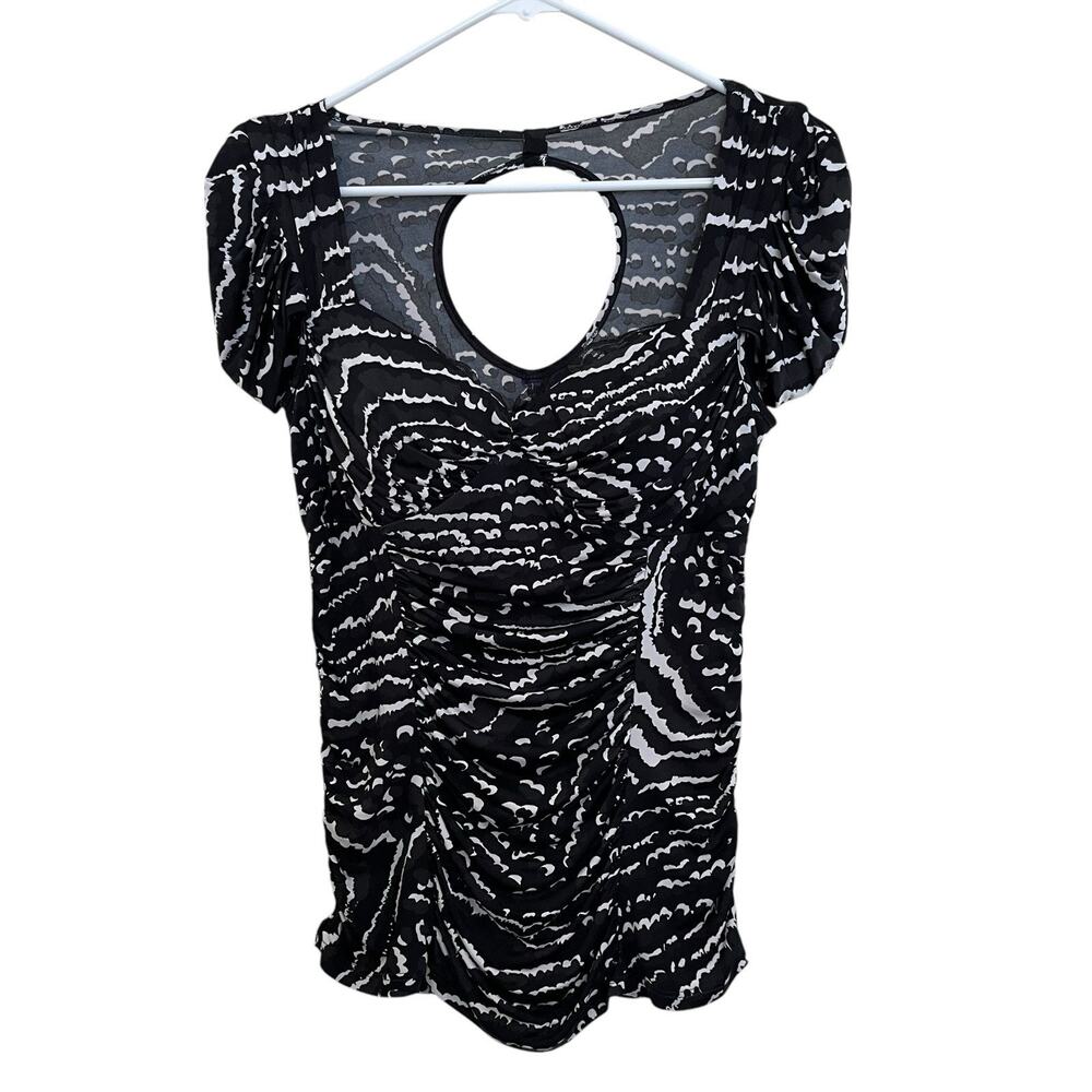 Kouture By Kimora Lee | Vintage Y2K Graphic Stretch Babydoll Top Lace Trim Large